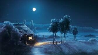 Blue Night Full Moon Scenery X