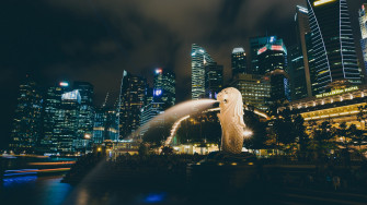 Wallpaper 4k Singapore Fountain Skyscrapers