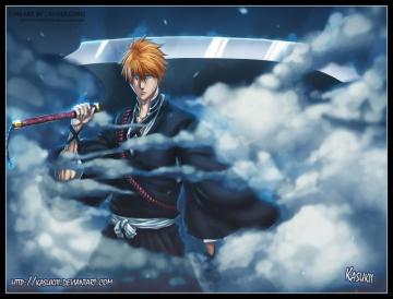 Bleach Hollow Sword Kurosaki Ichigo Clouds Glowing Eyes