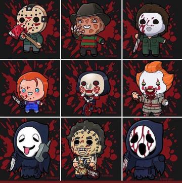Chibi Horror Icons In Cartoon