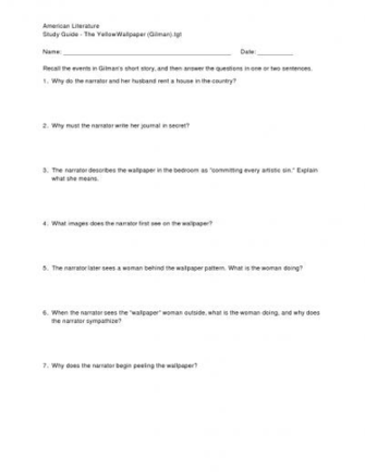 American Literature Study Guide The Yellow Wallpaper Gilman Tgt