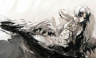 Angel Wings Black Monochrome Female Girl Anime HD Wallpaper