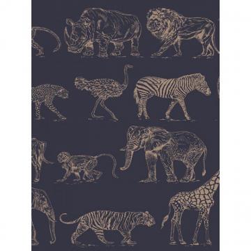 Boutique Safari Animals Wallpaper Navy Blue Rose Gold Graham