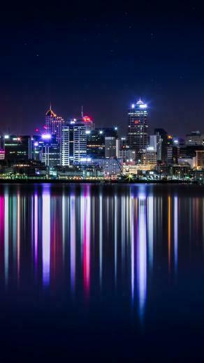 New Zealand Panorama Skyscrapers Buildings Lighting Wallpaper
