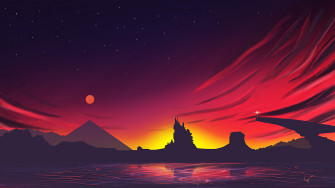 Minimalist Sunset Scenery Landscape Digital Art 4k Wallpaper