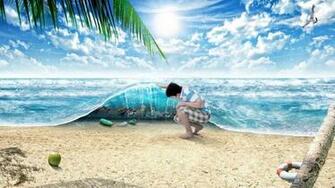 Digital Ocean Waves Like Curtain HD Wallpaper Rocks