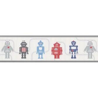 Silver Robots Border Robot League Brewster Wallpaper