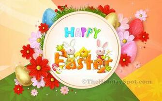 Cute Happy Easter Wishes From Bunnies And A Chik