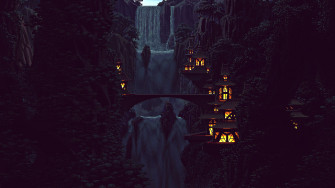 Digital Art Pixel Pixels Bit Nature Waterfall Trees Forest Wallpaper