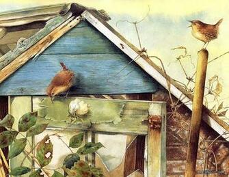 Bird Paintings Backyard Illustrations Small Wallpaper