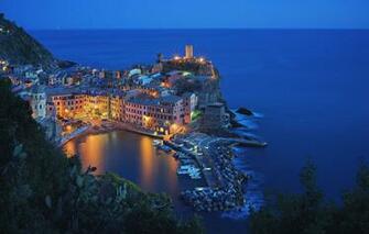 Wallpaper Sea Night Lights Bay Italy Vernazza Cinque Terre