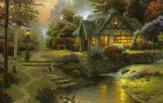 Wallpaper Summer Sunset The Evening River Painting Cottage