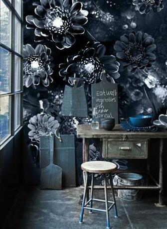 Ellie Cashman Wallpaper Moonlight Meadow In Blue Ink