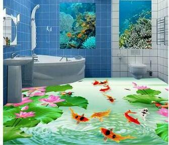 Floor Wallpaper 3d Stereoscopic Lotus Mural Pvc