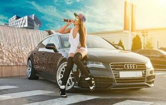 Wallpaper Auto Girl Audi Girls Glasses Cap Image For Desktop