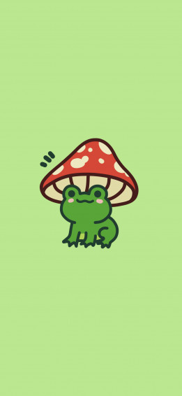 Cute Frog Mushroom Green Wallpaper