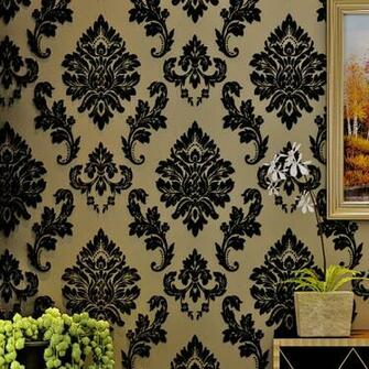 Black Damask Wall Paper Flocking Velvet Wallpaper Europe Luxury 3d