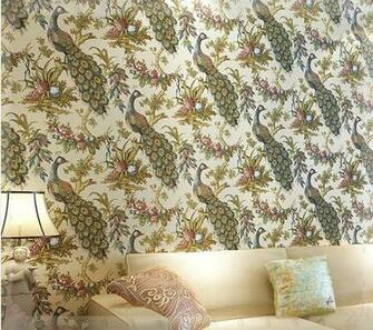 Nonwoven Wallpaper Bronzing 3d Stereo Peacock Living Room Tv
