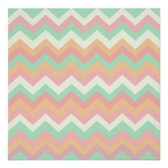 Modern Pastel Mint Green Coral Pink Stripe Chevron Poster