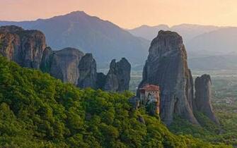 Roussanou Monastery At Sunset Meteora Thessaly Greece