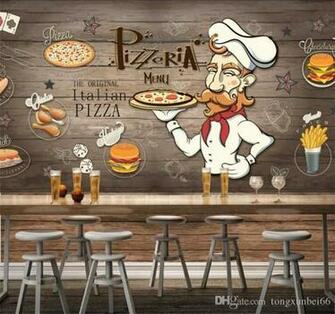Hand Painted Wood Pizza Restaurant Backdrop Tea Shop Western