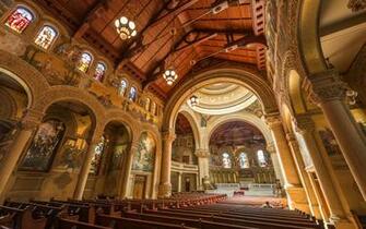 Church Cathedral Stained Glass Window Interior Wallpaper Background
