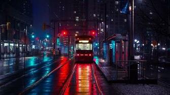 Wallpaper Trolley Stop City Evening