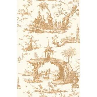 Brewster Beige Chinoiserie Toile Wallpaper