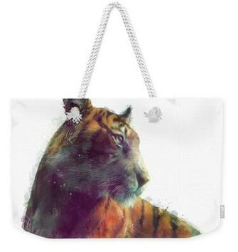 Tiger Solace White Background Weekender Tote Bag By