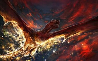 Flying Dragon On Fire Widescreen Wallpaper
