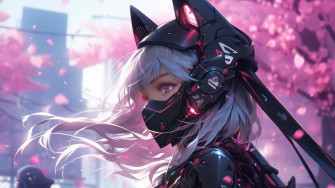 Anime Girl Cyberpunk Sci Fi Cherry Blossom 4k Wallpaper iPhone HD