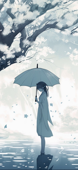 Girl With Umbrella White Anime Wallpaper