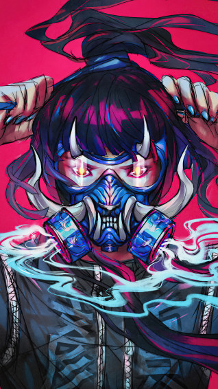 Oni Gas Mask Smoke Anime Girl 4k Wallpaper