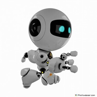 Cute Running Robot On White Background