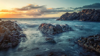 Rocky Beach Sunset Scenery 4k Wallpaper iPhone HD Phone 5690f