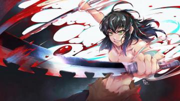 Inosuke Hashibira Katana Demon Slayer HD 4k Wallpaper