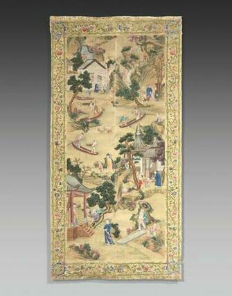 Of Chinese Export Silk Wallpaper Panels Qing Dynasty Qianlong Period