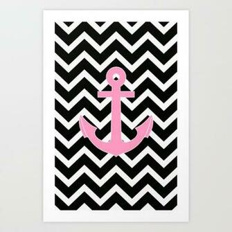Pink Anchor Black Chevron Zigzag Pattern Art Print By Rexlambo