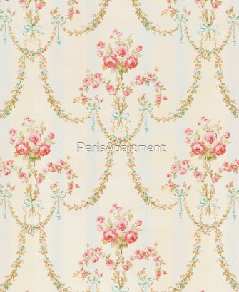 Rococo Vintage French Floral Wallpaper With Roses Ribbons And