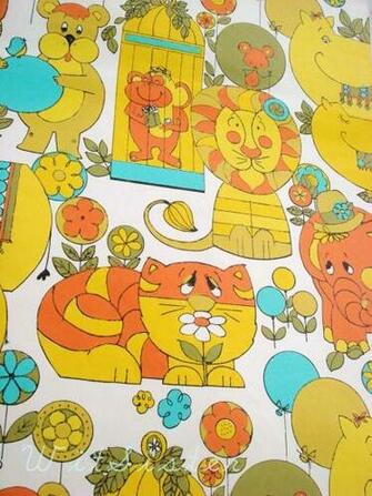 Mod 60s Kids Vintage Animal Wallpaper Psychedelic Circus Fun Stuff