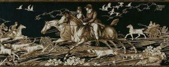 English Fox Hunt Scene On Black Wallpaper Border
