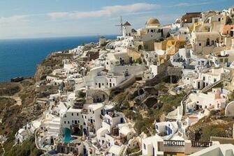Greek Cliffside Village Wallpaper Wall Mural Self Adhesive