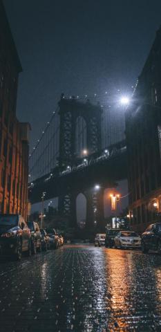 Sidewalk Near Bridge City Night Wallpaper Papel De