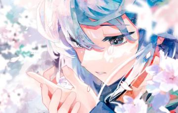 Wallpaper Girl Sakura Hatsune Miku Vocaloid Flowering Sad