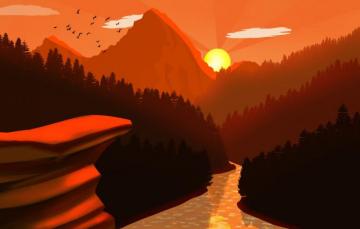 Wallpaper Forest River Trees Landscape Nature Sunset Art