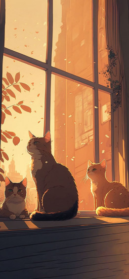 Cats On The Windowsill Anime Background Cool Wallpaper In