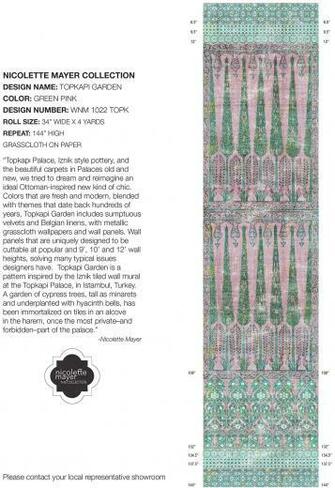 Topkapi Garden Green Pink Wallpaper Yard Panel The Nicolette