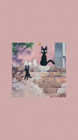 Aesthetic Pink Studio Ghibli Phone Wallpaper Art