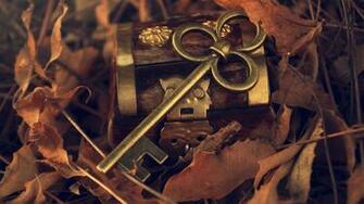 Wallpaper Key Metal Casket Leaf Autumn Fall Macro Desktop