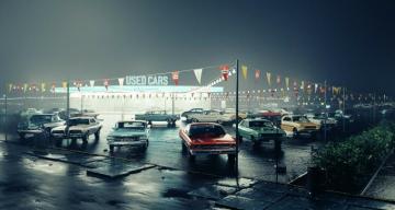 Desktop Wallpaper Used Cars Classic Garage Art HD Image